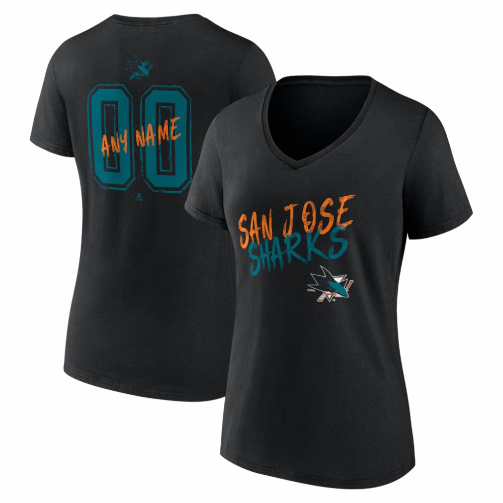 NHL Black San Jose Sharks Women's Hustle Personalized Name & Number V-Neck T-Shirt