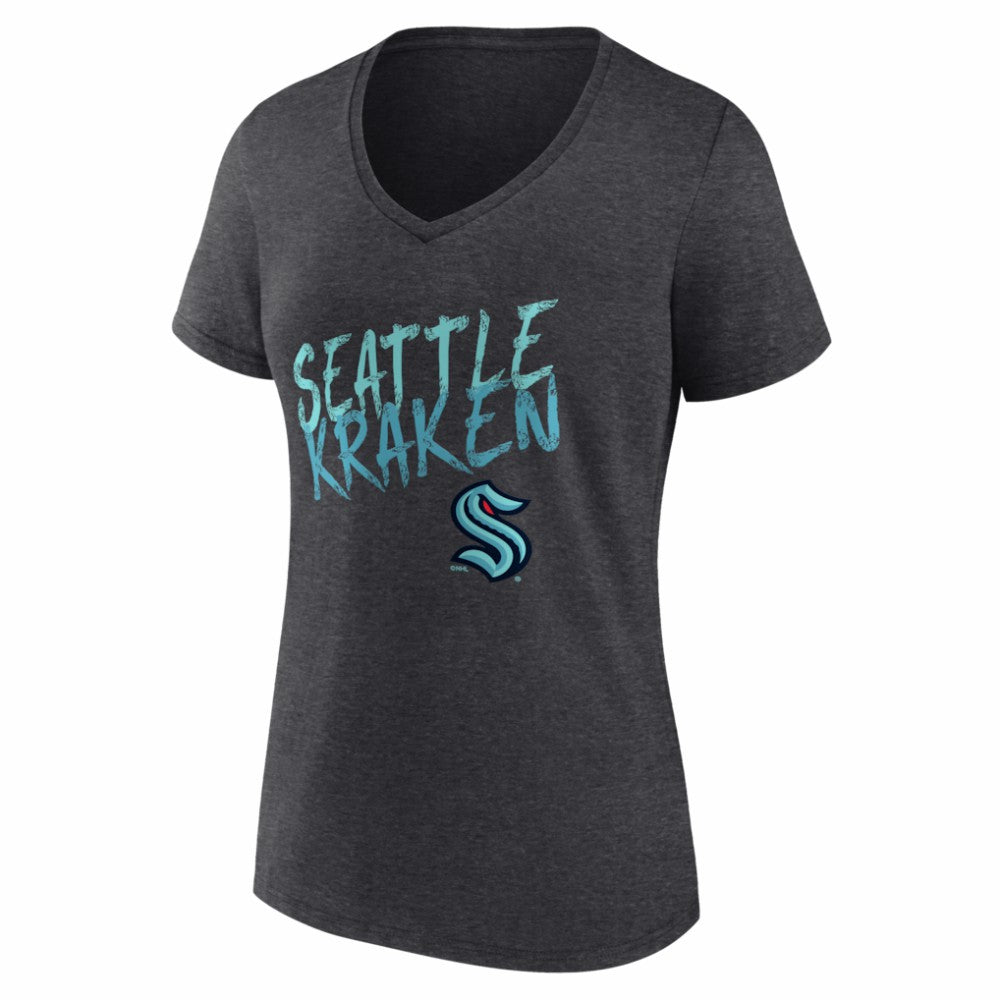 NHL Charcoal Seattle Kraken Women's Hustle Personalized Name & Number V-Neck T-Shirt