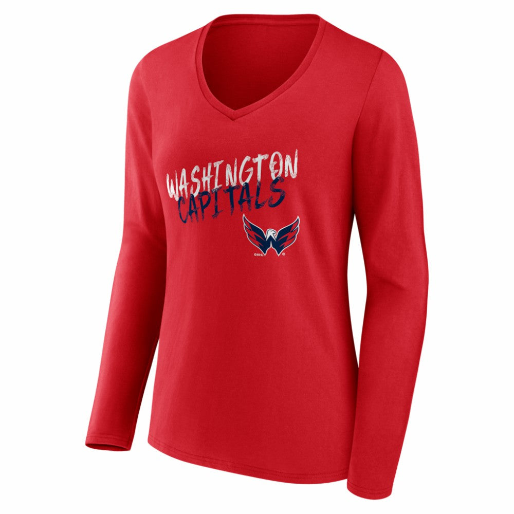 NHL Red Washington Capitals Women's Hustle Personalized Name & Number Long Sleeve V-Neck T-Shirt