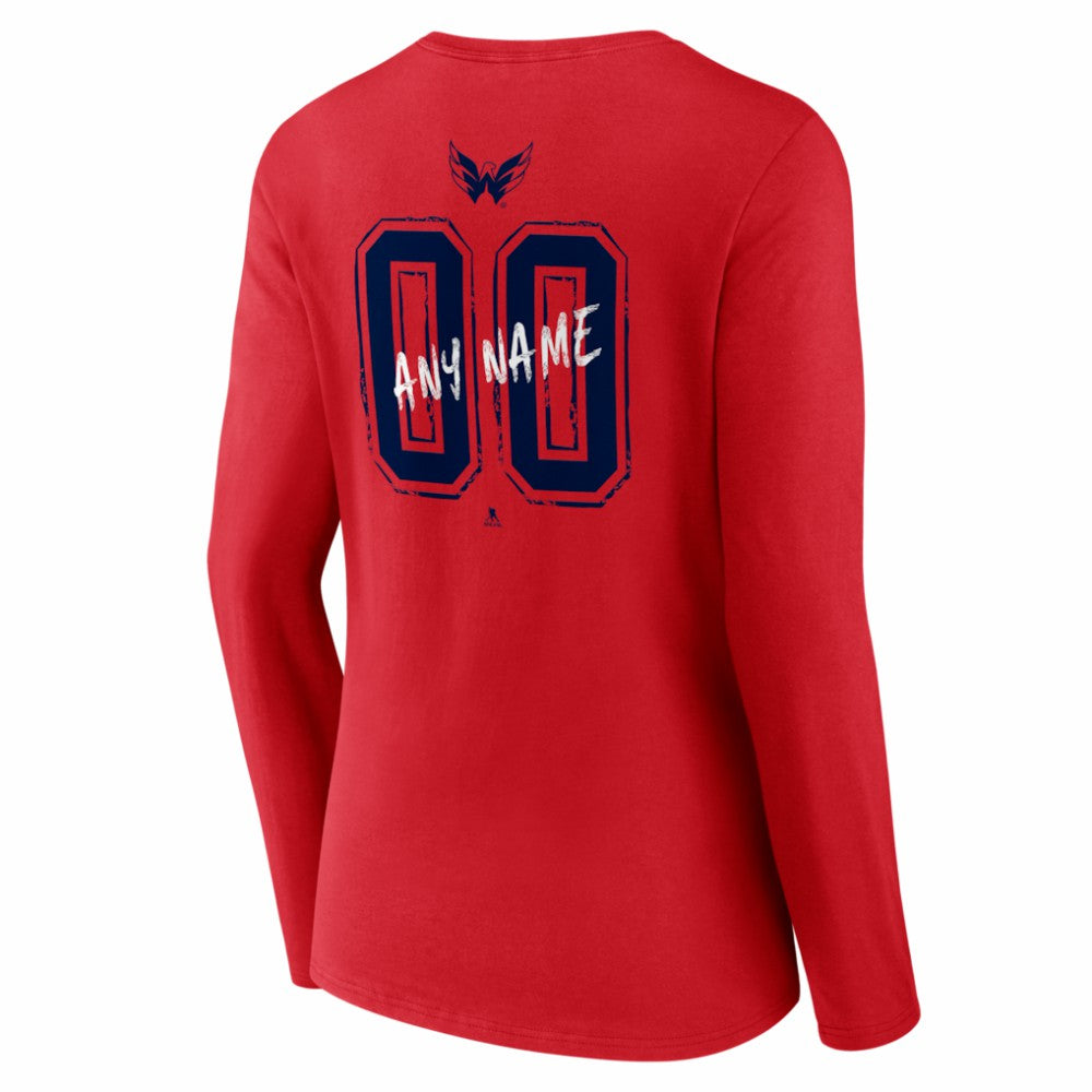 NHL Red Washington Capitals Women's Hustle Personalized Name & Number Long Sleeve V-Neck T-Shirt