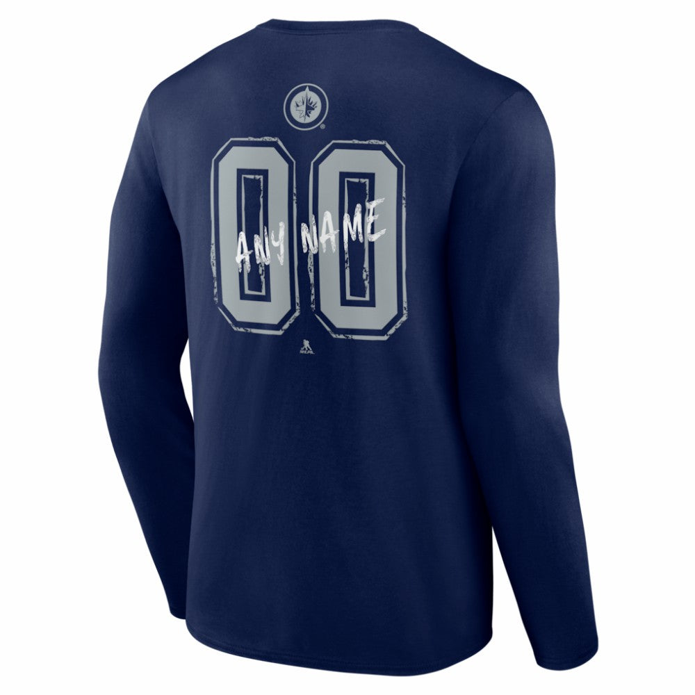 NHL Navy Winnipeg Jets Hustle Personalized Name & Number Long Sleeve T-Shirt