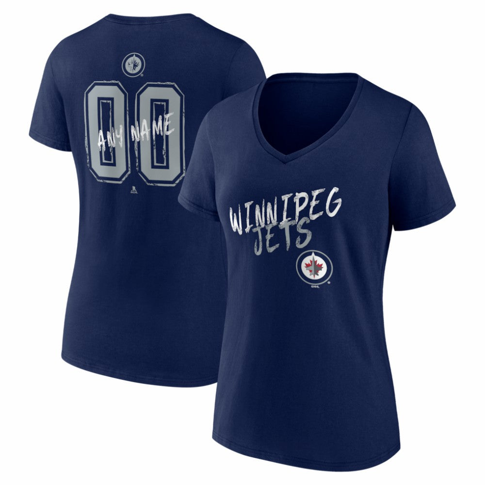 NHL Navy Winnipeg Jets Women's Hustle Personalized Name & Number V-Neck T-Shirt