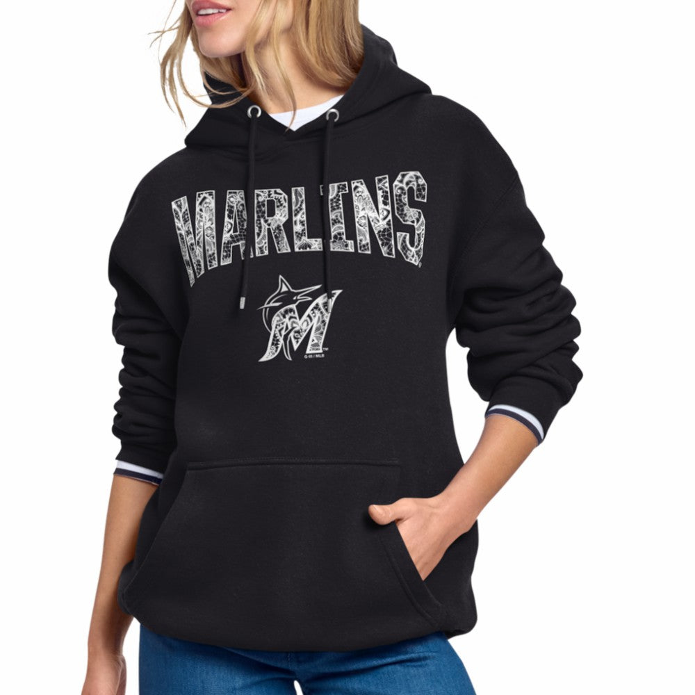 MLB Miami Marlins Starter Women's Lace Team Lockup Fleece Hoodie