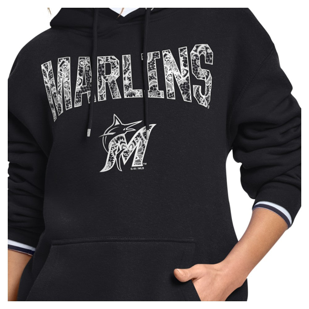 MLB Miami Marlins Starter Women's Lace Team Lockup Fleece Hoodie