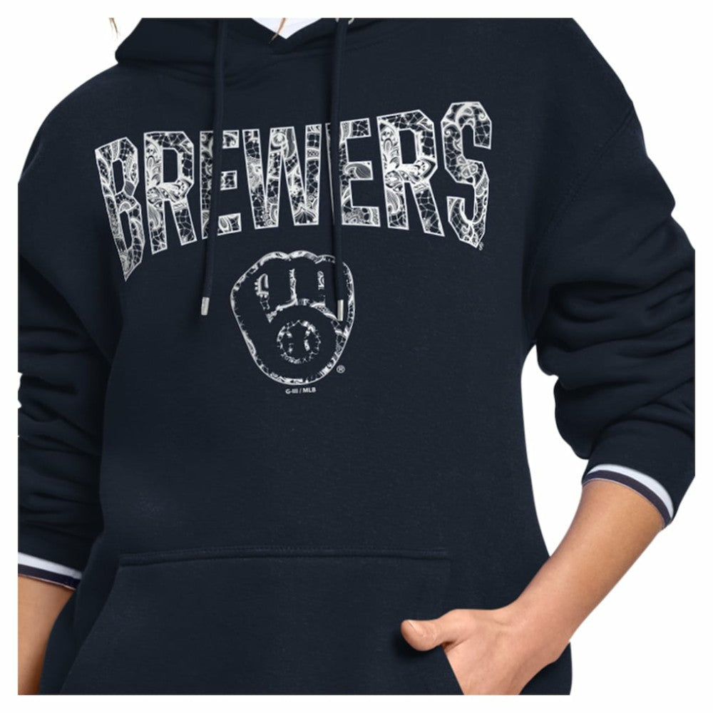 MLB Milwaukee Brewers Starter Women's Lace Team Lockup Fleece Hoodie