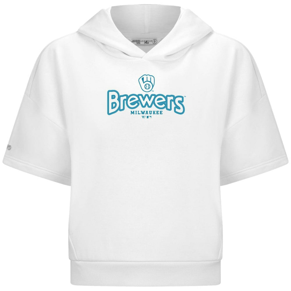 MLB Milwaukee Brewers Levelwear Women's Amber Short Sleeve Cornerstone Hoodie