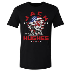 NHL Black Jack Hughes US Men's Hockey 500 Level Flag T-Shirt