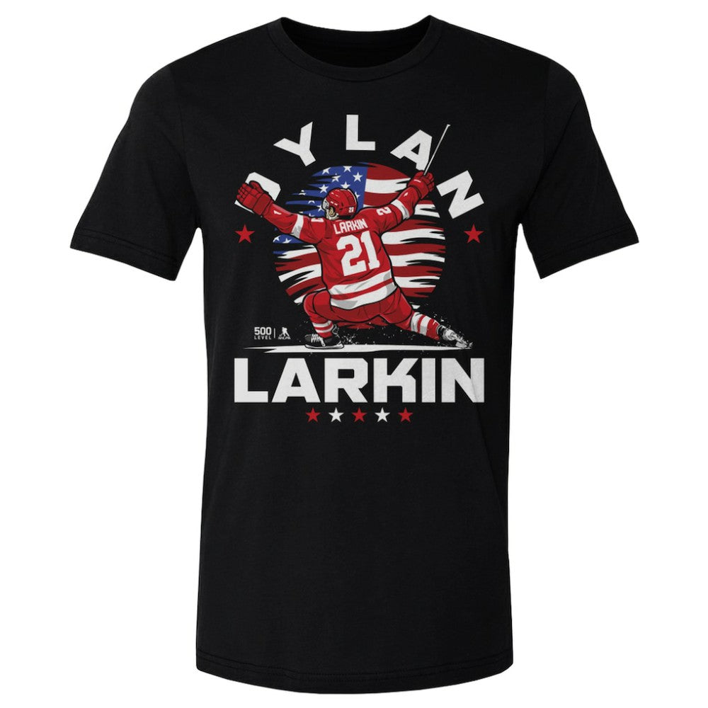 NHL Black Dylan Larkin US Men's Hockey 500 Level Flag T-Shirt