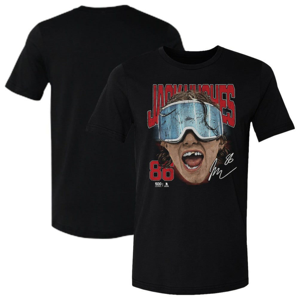 NHL Black Jack Hughes US Men's Hockey 500 Level Goggles T-Shirt