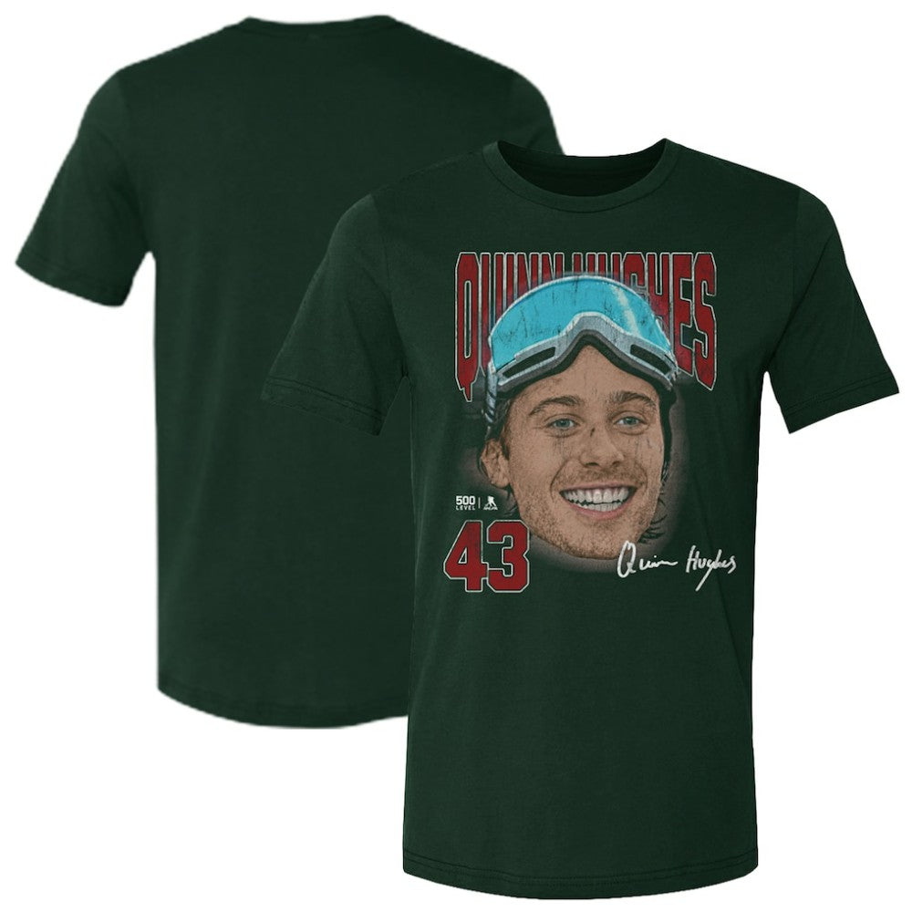 NHL Forest Green Quinn Hughes US Men's Hockey 500 Level Goggles T-Shirt
