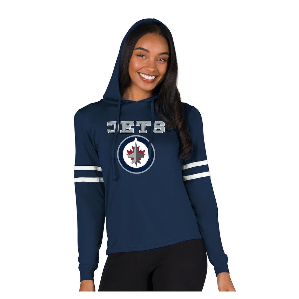 NHL Navy Winnipeg Jets Concepts Sport Women's Marathon Long-Sleeve Hooded T-Shirt