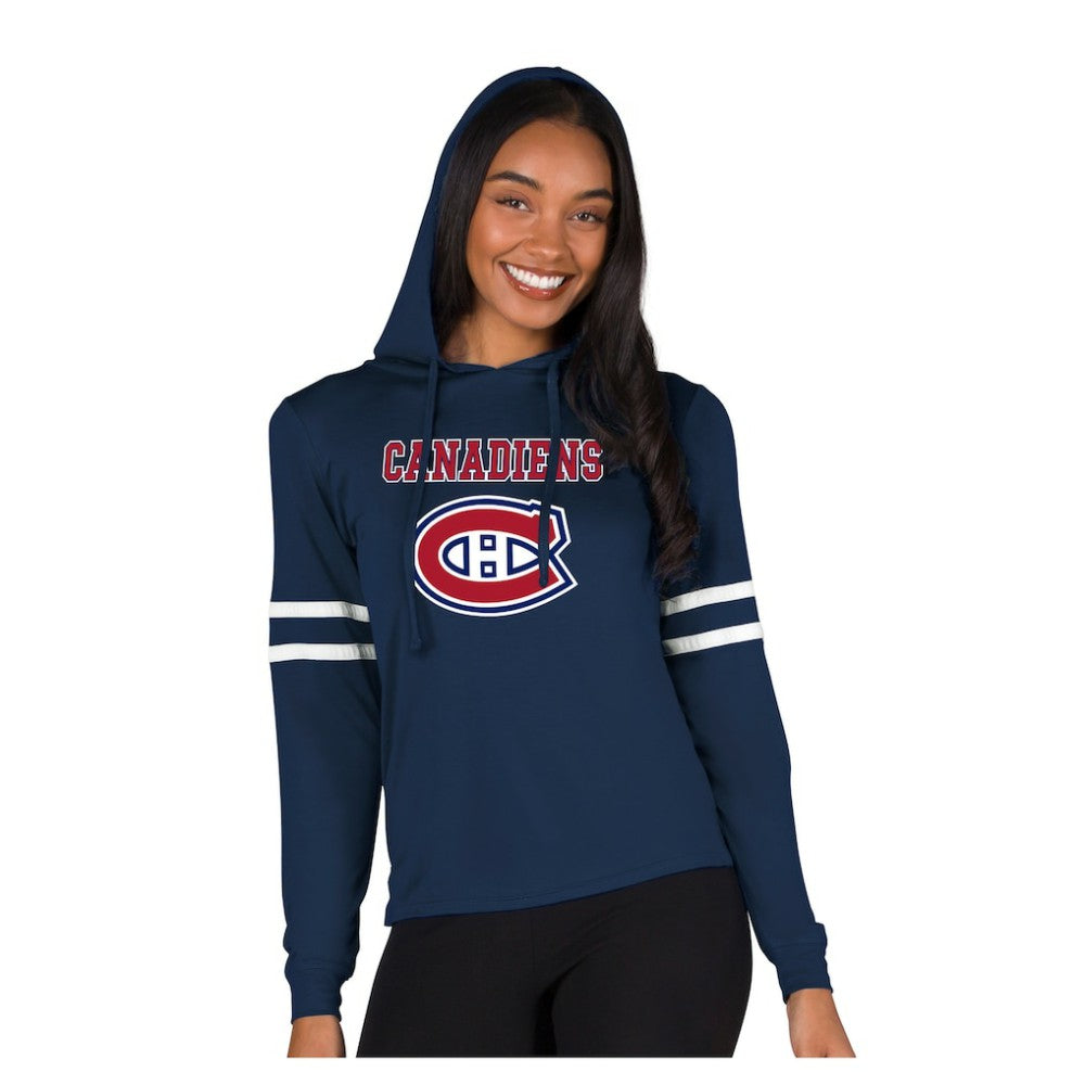 NHL Navy Montreal Canadiens Concepts Sport Women's Marathon Long-Sleeve Hooded T-Shirt
