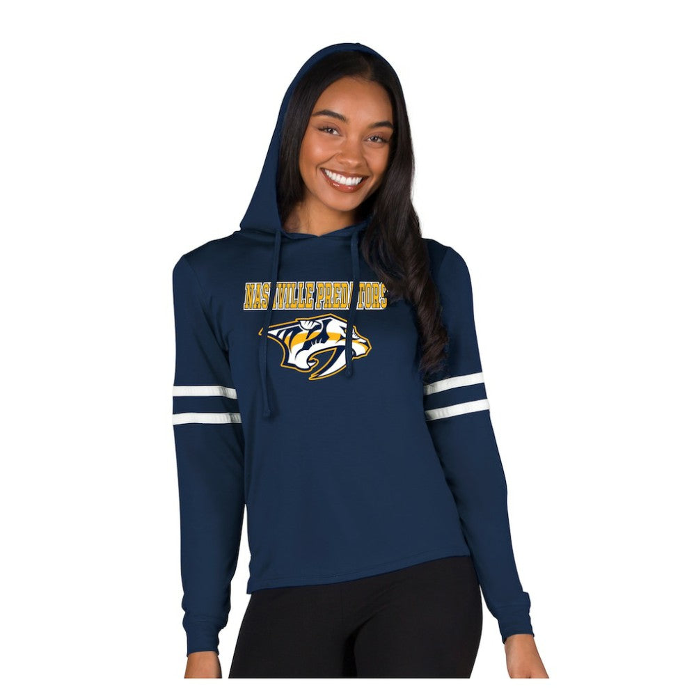 NHL Navy Nashville Predators Concepts Sport Women's Marathon Long-Sleeve Hooded T-Shirt