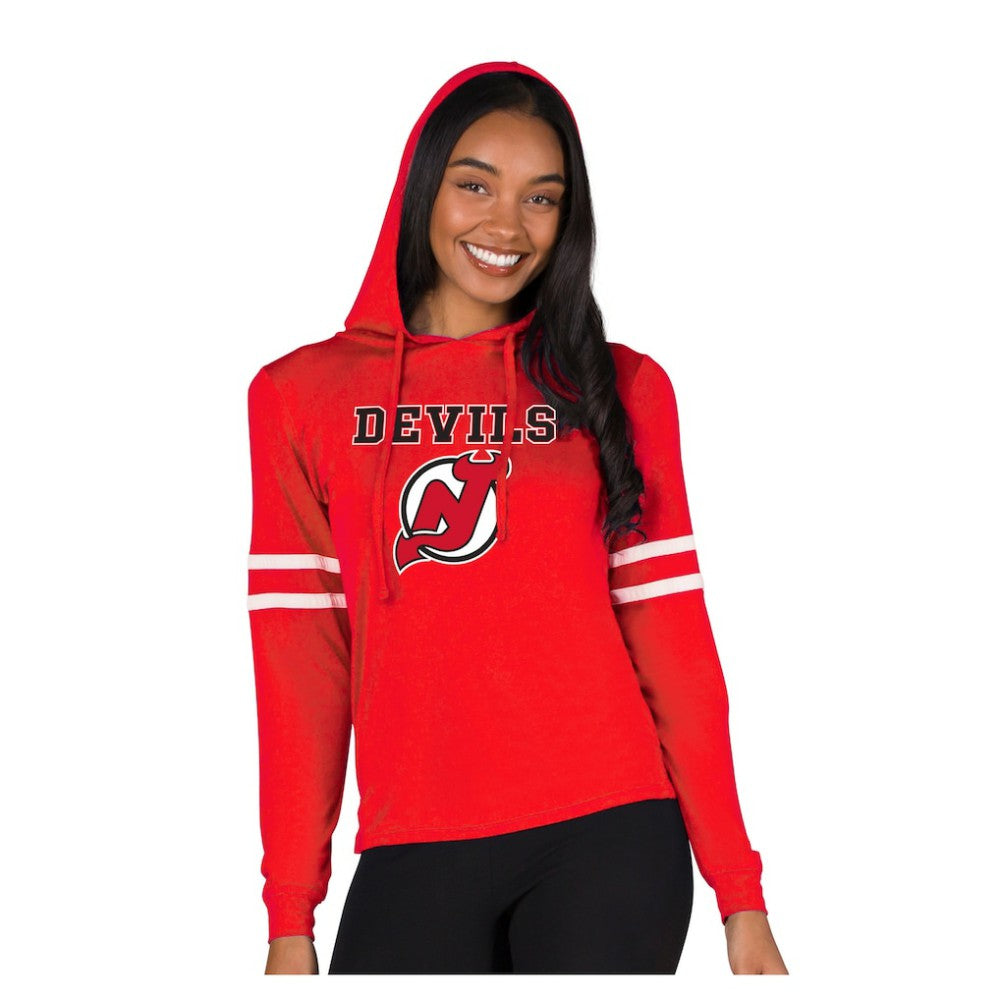 NHL Red New Jersey Devils Concepts Sport Women's Marathon Long-Sleeve Hooded T-Shirt