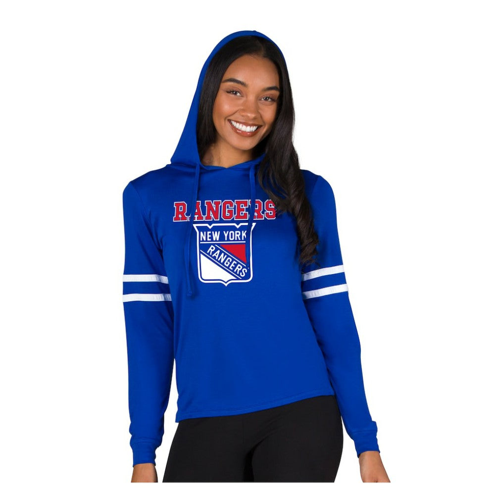 NHL Blue New York Rangers Concepts Sport Women's Marathon Long-Sleeve Hooded T-Shirt