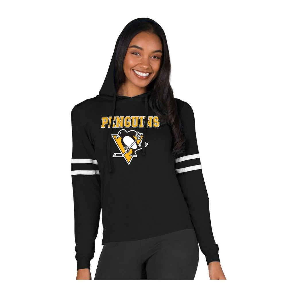 NHL Black Pittsburgh Penguins Concepts Sport Women's Marathon Long-Sleeve Hooded T-Shirt