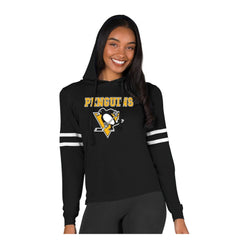 NHL Black Pittsburgh Penguins Concepts Sport Women's Marathon Long-Sleeve Hooded T-Shirt