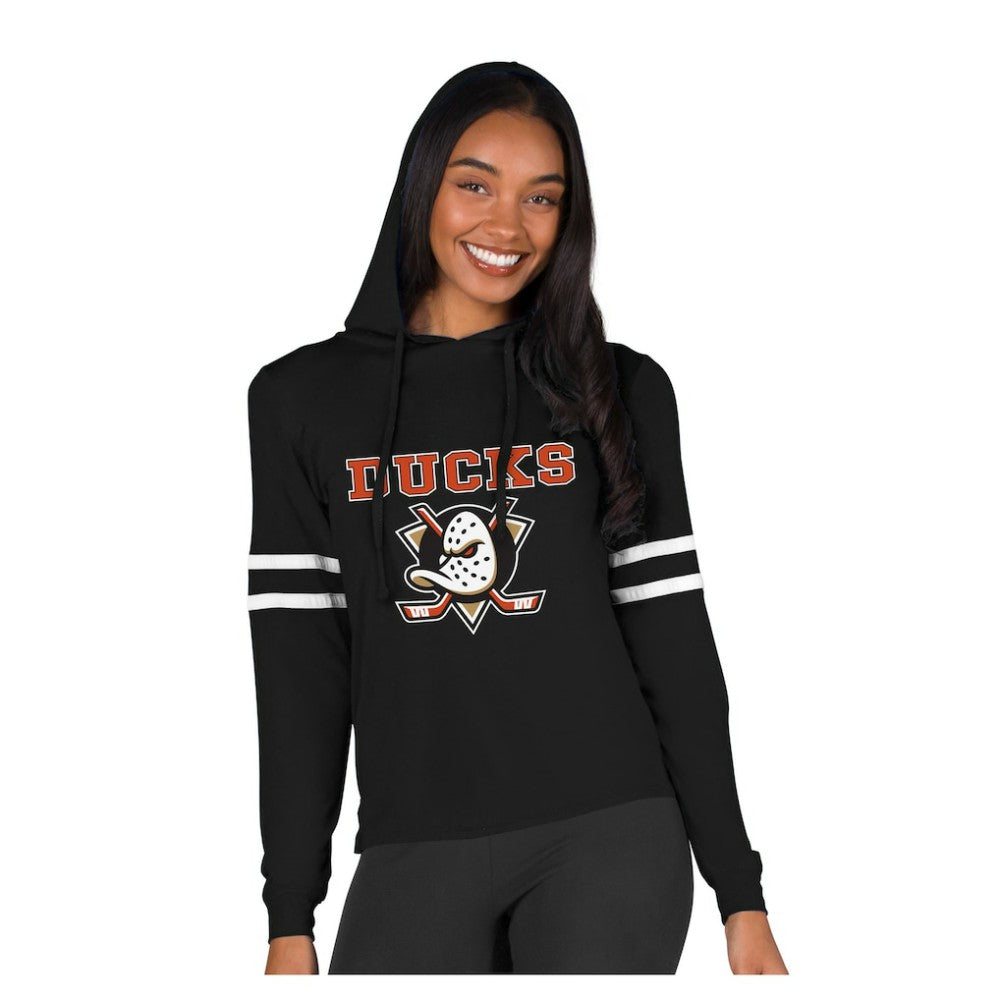 NHL Black Anaheim Ducks Concepts Sport Women's Marathon Long-Sleeve Hooded T-Shirt