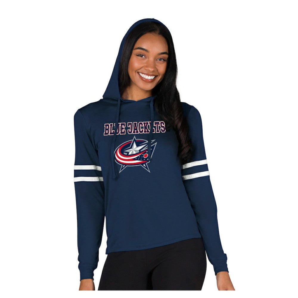 NHL Navy Columbus Blue Jackets Concepts Sport Women's Marathon Long-Sleeve Hooded T-Shirt