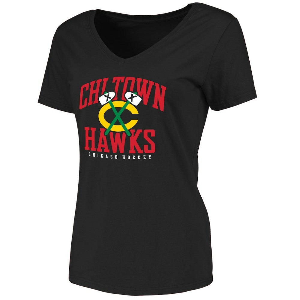 NHL Black Chicago Blackhawks Women's Hometown Collection Chi Town Hawks T-Shirt