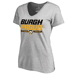 NHL Heather Gray Pittsburgh Penguins Women's Hometown Collection Burgh Proud V-Neck T-Shirt