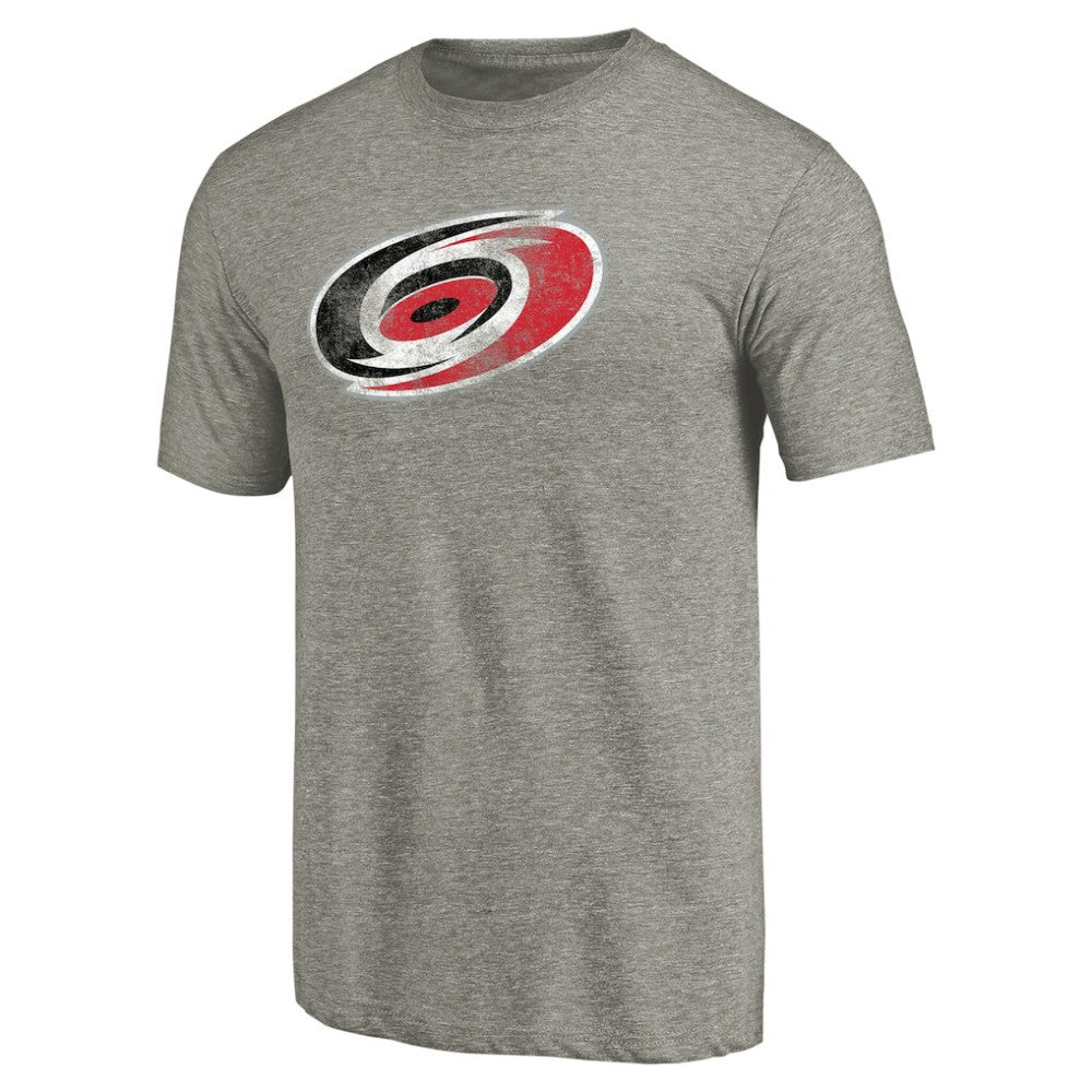 NHL Ash Carolina Hurricanes Distressed Team Logo Tri-Blend T-Shirt