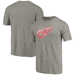 NHL Ash Detroit Red Wings Distressed Team Logo 2 Tri-Blend T-Shirt