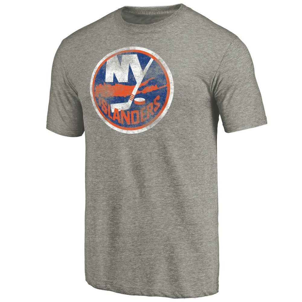 NHL Ash New York Islanders Distressed Team Logo Tri-Blend T-Shirt