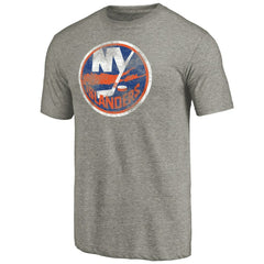 NHL Ash New York Islanders Distressed Team Logo Tri-Blend T-Shirt