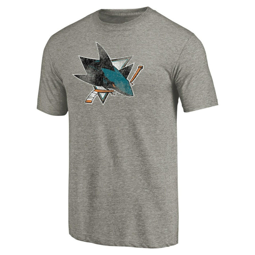 NHL Ash San Jose Sharks Distressed Team Logo Tri-Blend T-Shirt
