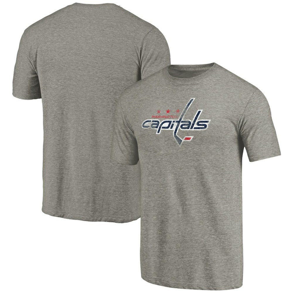 NHL Ash Washington Capitals Distressed Team Logo Tri-Blend T-Shirt