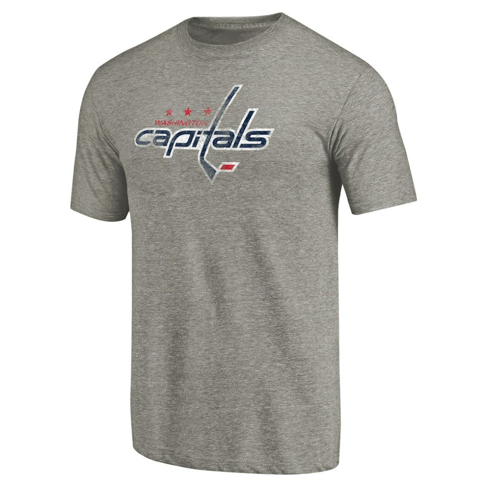 NHL Ash Washington Capitals Distressed Team Logo Tri-Blend T-Shirt