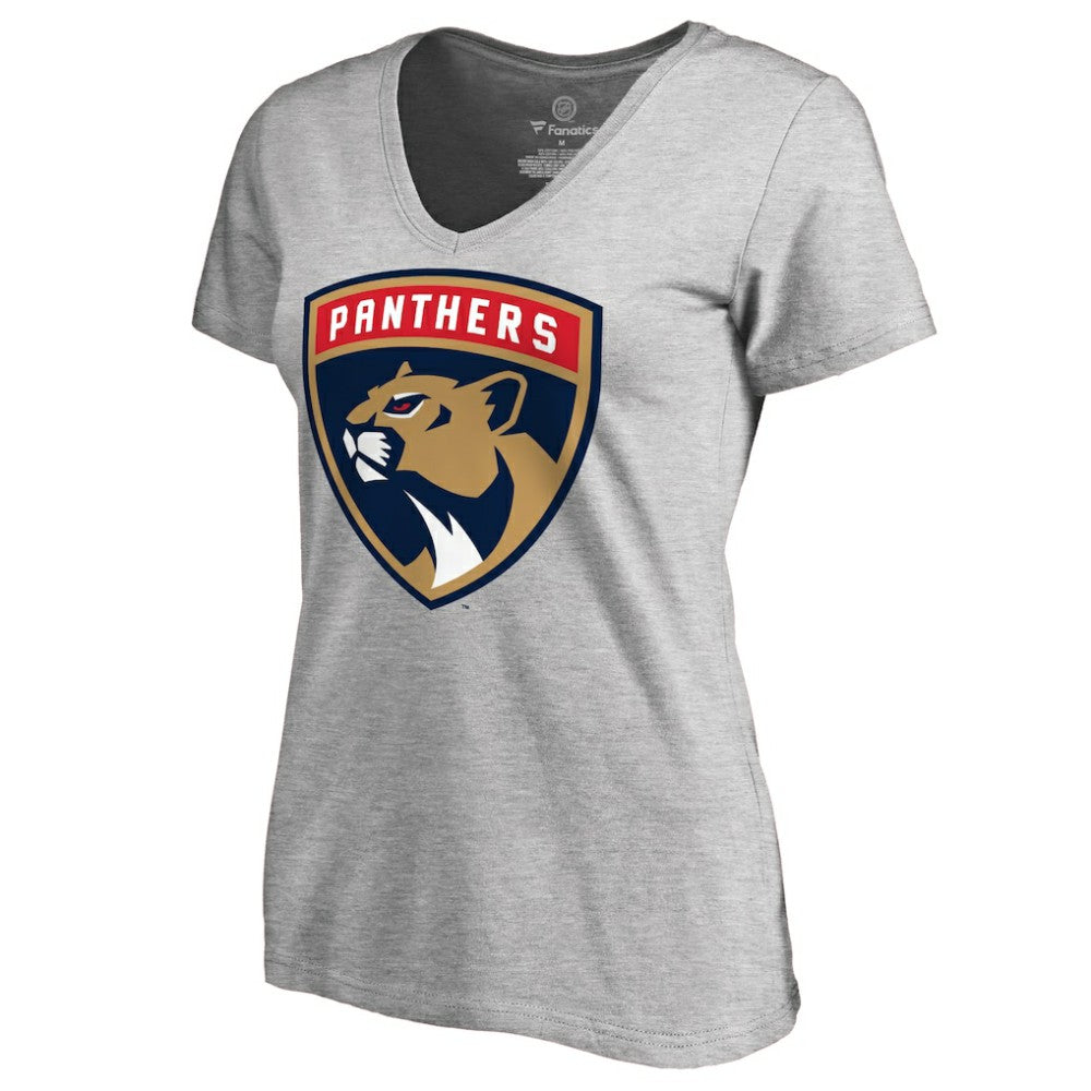 NHL Heather Gray Florida Panthers Women's Primary Logo V-Neck T-Shirt