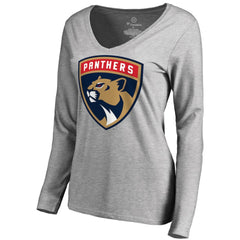 NHL Heather Gray Florida Panthers Women's New Logo Long Sleeve V-Neck T-Shirt