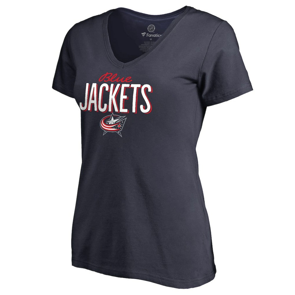 NHL Navy Columbus Blue Jackets Women's Nostalgia V-Neck T-Shirt