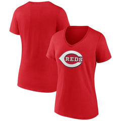 MLB Cincinnati Reds Women's Team Color Primary Logo V-Neck T-Shirt