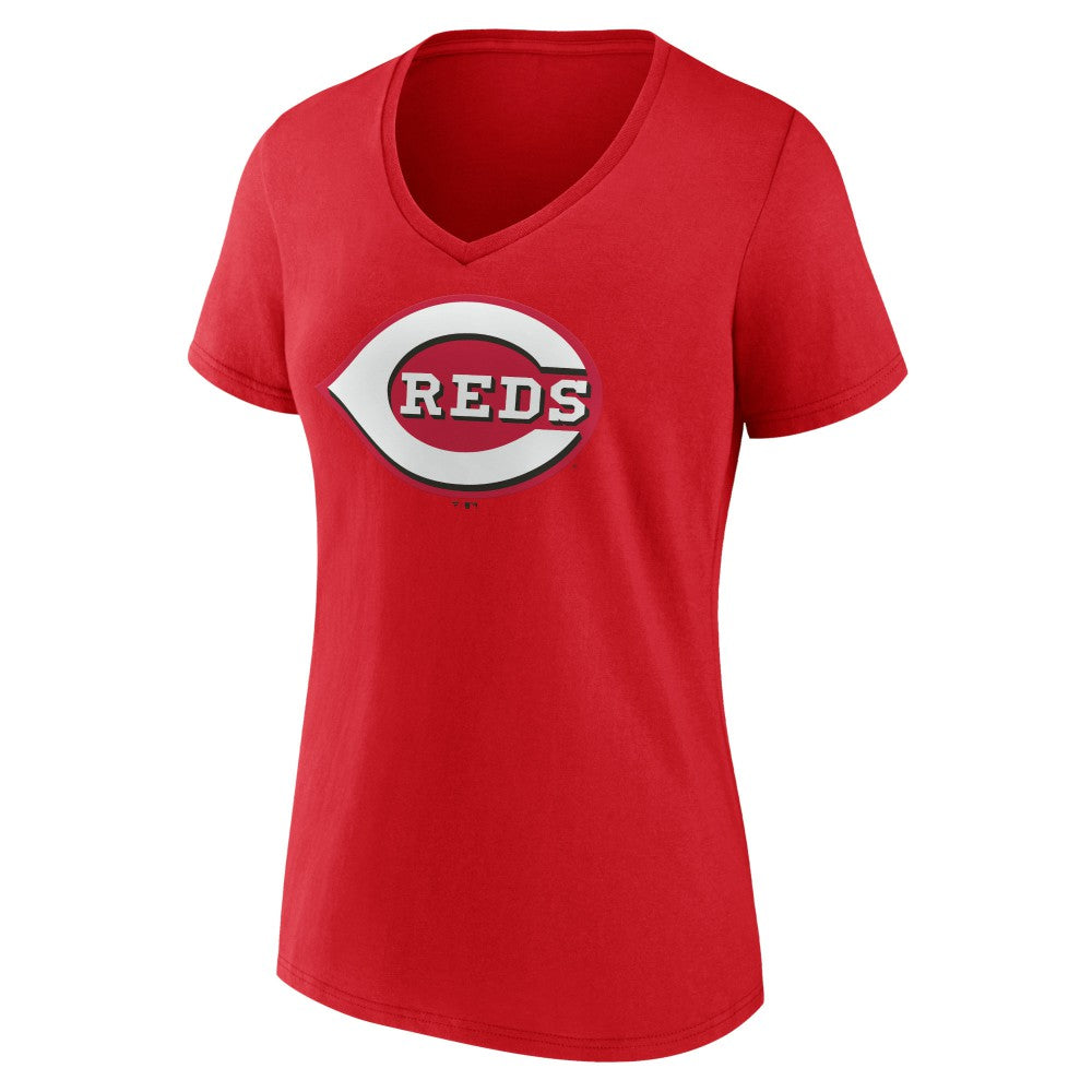 MLB Cincinnati Reds Women's Team Color Primary Logo V-Neck T-Shirt