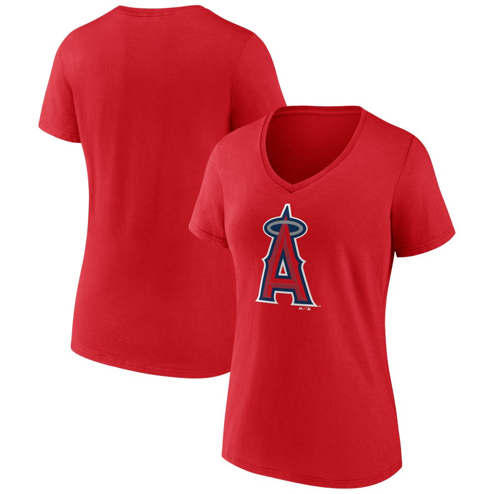 MLB Los Angeles Angels Women's Team Color Primary Logo V-Neck T-Shirt