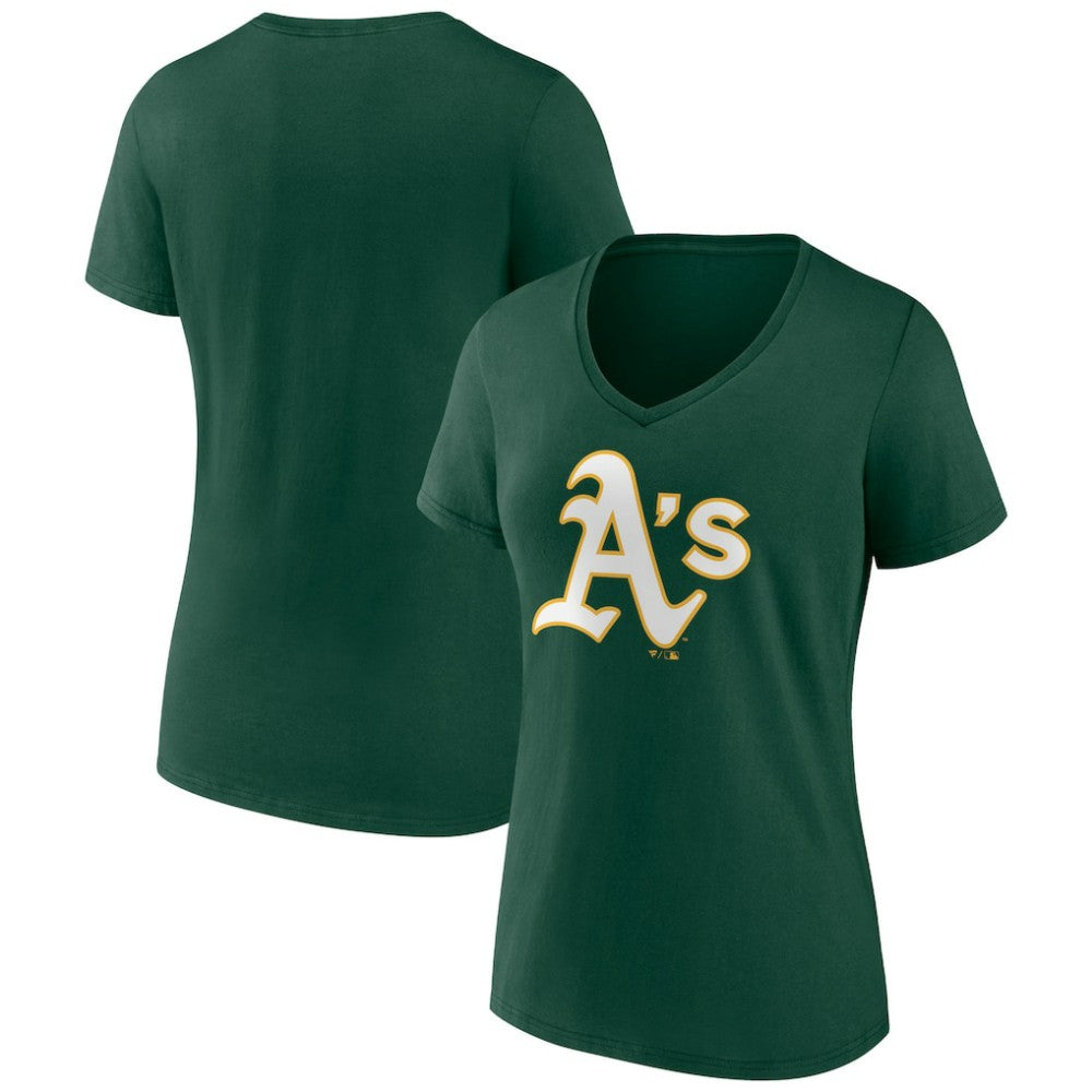 MLB Athletics Women's Team Color Primary Logo V-Neck T-Shirt