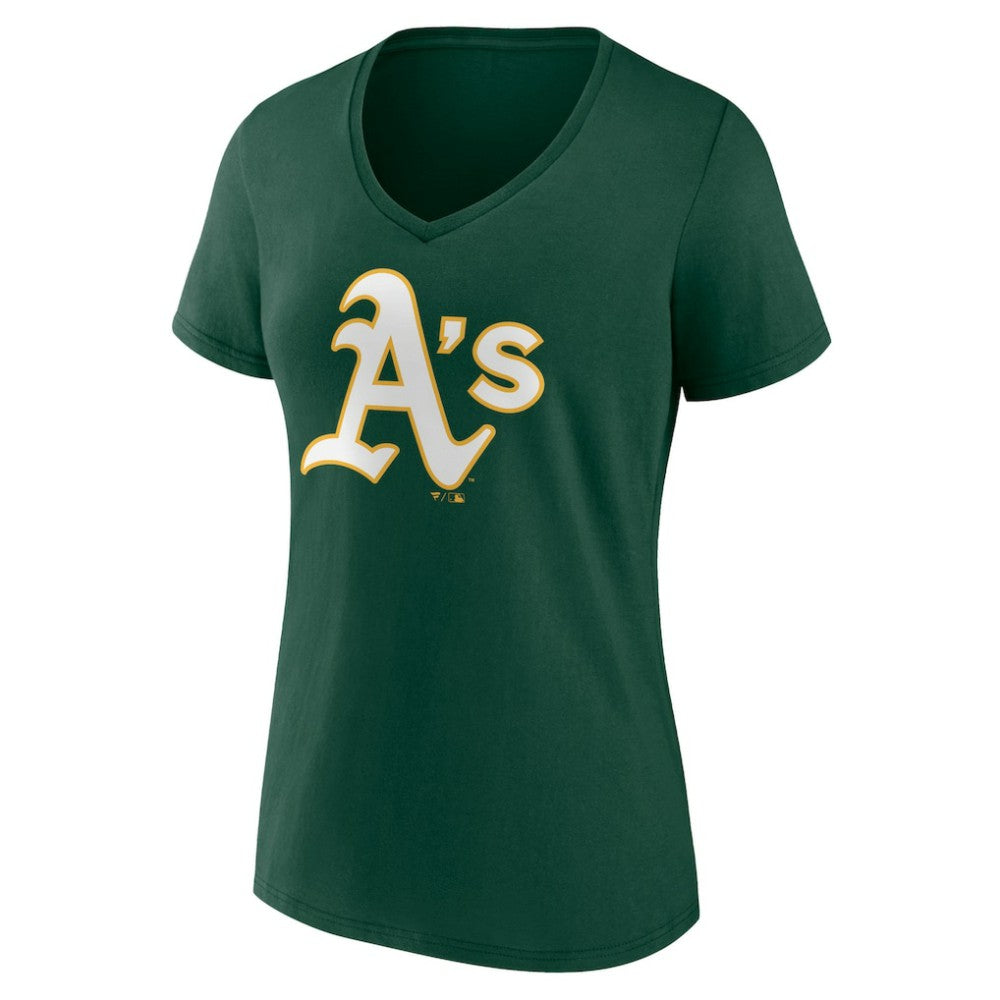 MLB Athletics Women's Team Color Primary Logo V-Neck T-Shirt