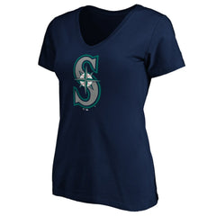 MLB Seattle Mariners Women's Team Color Primary Logo V-Neck T-Shirt
