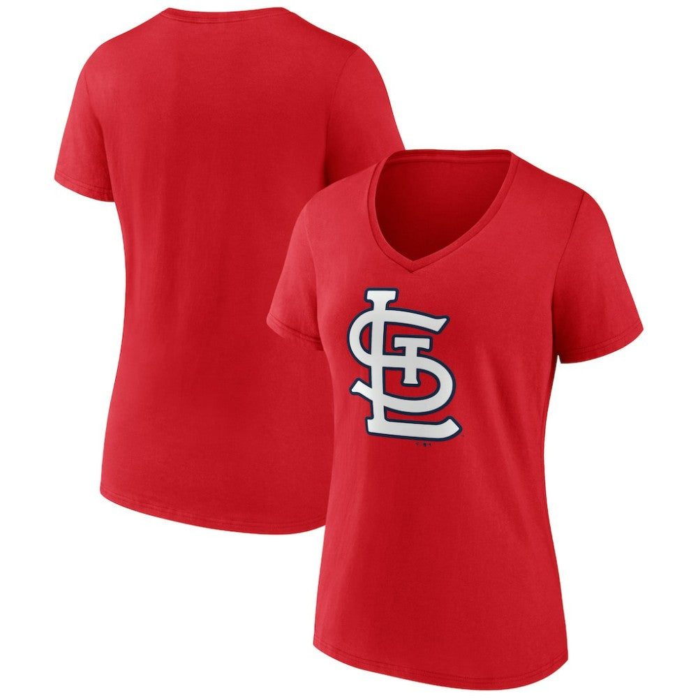 MLB St. Louis Cardinals Women's Team Color Primary Logo V-Neck T-Shirt