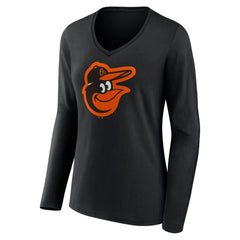 MLB Baltimore Orioles Women's Team Color Primary Logo V-Neck Long Sleeve T-Shirt