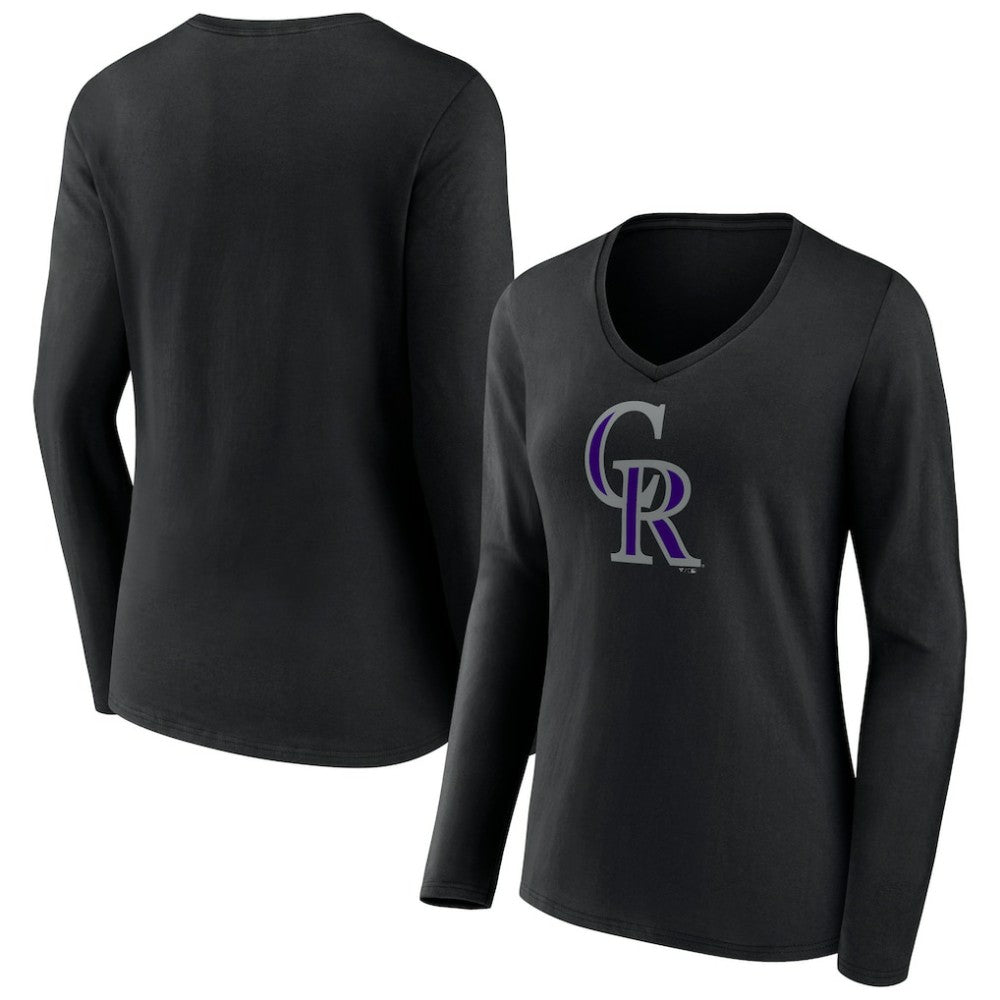 MLB Colorado Rockies Women's Team Color Primary Logo V-Neck Long Sleeve T-Shirt