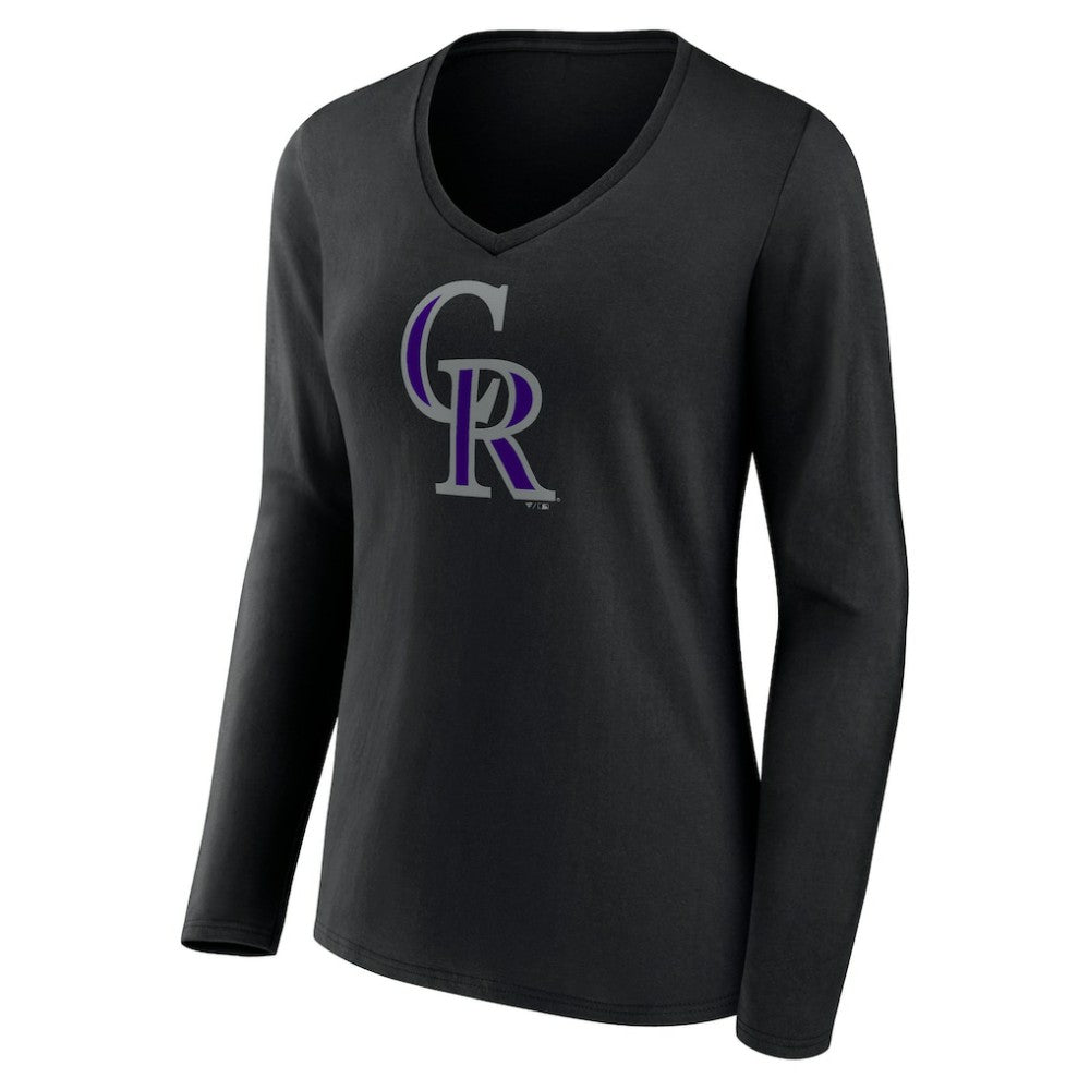 MLB Colorado Rockies Women's Team Color Primary Logo V-Neck Long Sleeve T-Shirt