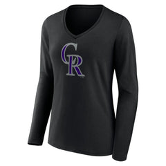 MLB Colorado Rockies Women's Team Color Primary Logo V-Neck Long Sleeve T-Shirt