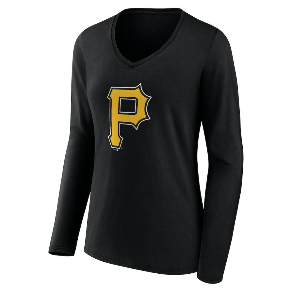 MLB Pittsburgh Pirates Women's Team Color Primary Logo V-Neck Long Sleeve T-Shirt