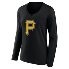 MLB Pittsburgh Pirates Women's Team Color Primary Logo V-Neck Long Sleeve T-Shirt