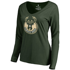 NBA Milwaukee Bucks Women's Primary Logo V-Neck Long Sleeve T-Shirt