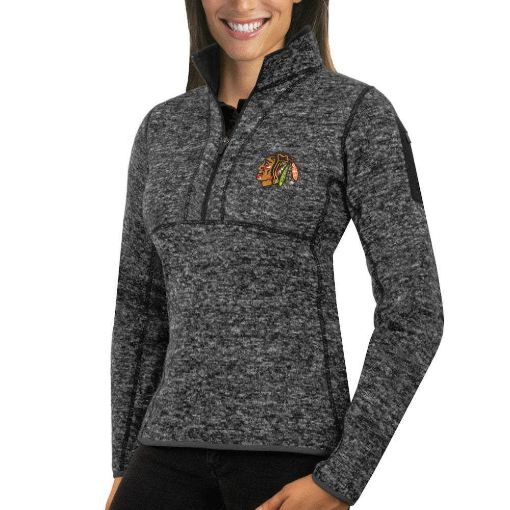 NHL Charcoal Chicago Blackhawks Antigua Women's Fortune Half-Zip Sweatshirt
